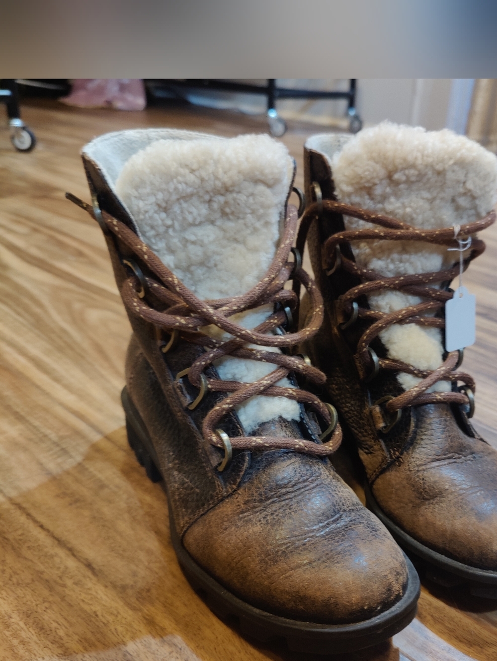 Cozy Brown Leather Shearling-Lined Lace-Up Sorel Boots